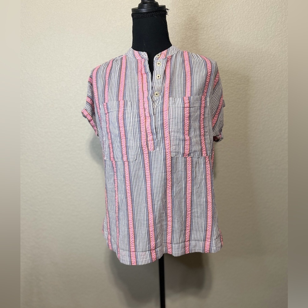 Anthropologie Pink and White Striped Casual Shirt